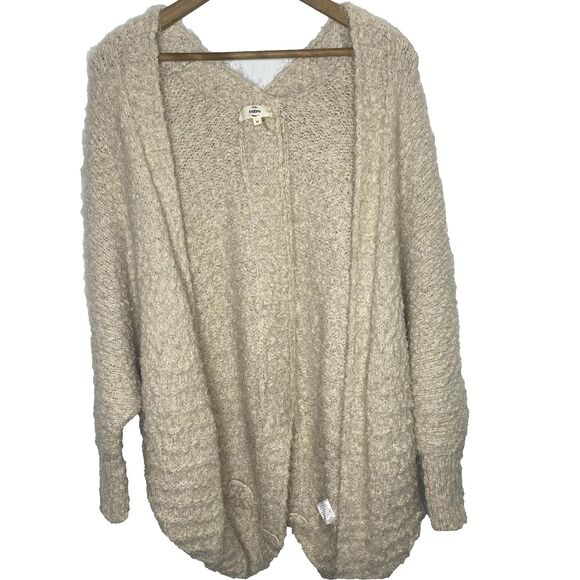 ENTRO Anthropologie Cardigan Fuzzy Knit Open Front Oversized Cozy Womens M Beige - Picture 1 of 7